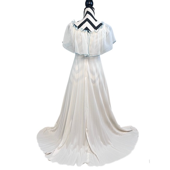 Vintage 1970's Dainty Off the Shoulder Chiffon Pleated Maxi Dress - Picture 7 of 16